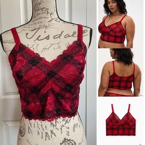 Torrid Red and Black Plaid Lace Unlined Bralette, 1X, GUC